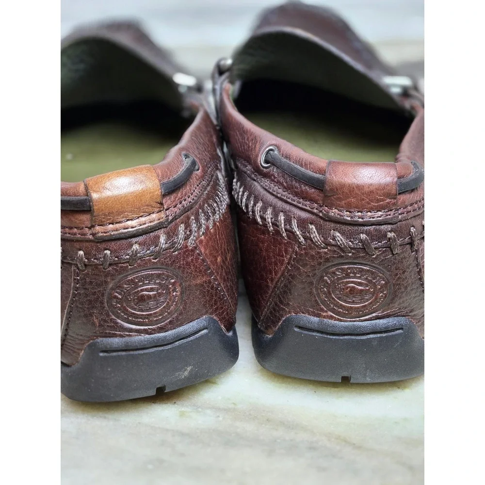 HS‎ Trask Mens Brown Leather Driving Loafers Whipstitch Moc Toe Slip 10.5 M